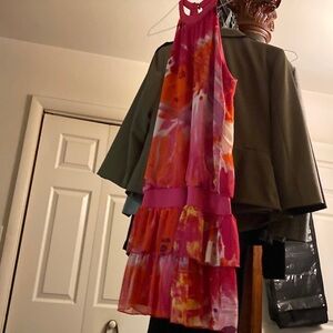 Pretty pink print retro dress floral pattern